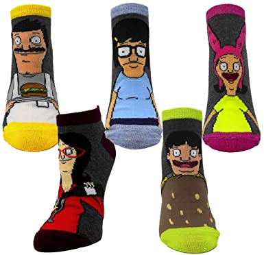 Ripple Junction Bob's Burgers Adult Unisex Large Characters 5-Pack Novelty Ankle Socks