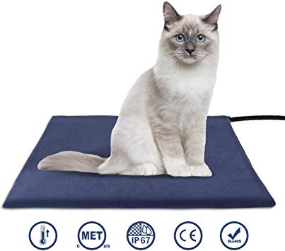 Amzdest Pet Heating Pad - Electric Heating Pad for Dogs and Cats Indoor Warming Mat with Chew Resistant Steel Cord & Washable Cover, Waterproof Cat Dog Heated Pet Bed Pad with 2 Auto Constant Control