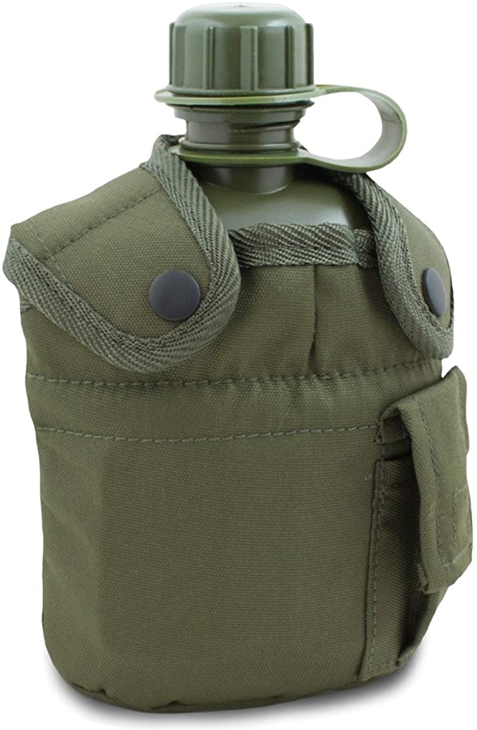 Army Canteen Military Water Bottle with Cover & Cup Camping Hiking ALICE Clips Olive
