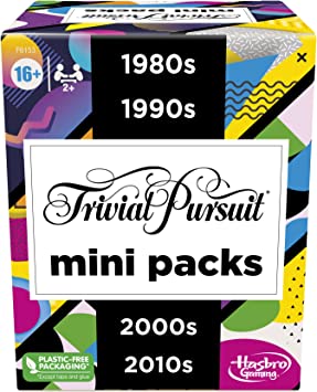 Trivial Pursuit Game Mini Packs Multipack, Fun Trivia Questions for Adults and Teens Ages 16 , Includes 4 Game Packs Featuring 4 Decades