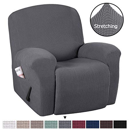 H.VERSAILTEX Stretch Recliner Slipcovers 1-Piece Durable Soft High Stretch Jacquard Sofa Furniture Cover Form Fit Stretch Stylish Recliner Cover/Protector (Recliner, Gray)