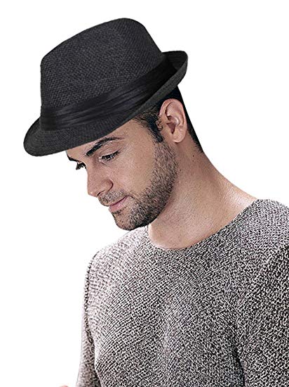 Lullaby Mens Womens Short Brim Structured Straw Fedora Hat Summer Sun Hat