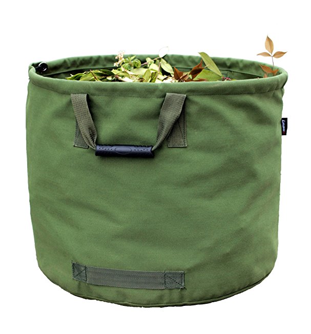 Garden Bags Reusable Yard Waste Bag Gardening Trash Lawn Leaf Bag Heavy Duty Military Canvas Fabric (Green)