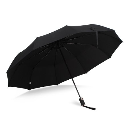 Syntus Automatic Travel Umbrella Foldable Durable Windproof Compact Golf Rain Umbrellas 10 Ribs Auto Open/Close for Business, Men, Women (Black)