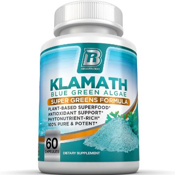 BRI Nutrition Klamath Blue Green Algae - More Effective Than Spirulina or Chlorella - Grown From The Clean Pure Source Of Klamath Lake 500mg 60ct Gel Capsules