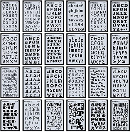 24 Pack Letter Number Stencils Alphabet Stencil for Bullet Journal Supplies DIY Scrapbooking Painting Drawing Craft Accessories 4×7 inch