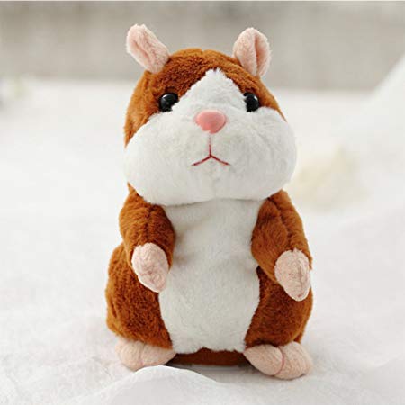 Lanlan Lovely Talking Plush Hamster Toy Can Change Voice Record Sounds Nod Head or Walk Early Education for Baby bright brown and nodding; height:15cm