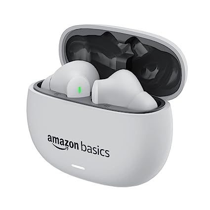 AmazonBasics True Wireless in-Ear Earbuds with Mic, Low-Latency Gaming Mode (Up to 50 ms), Touch Control, IPX5, Bluetooth 5.3, Up to 50 Hours Play Time, Voice Assistance and Fast Charging (White)