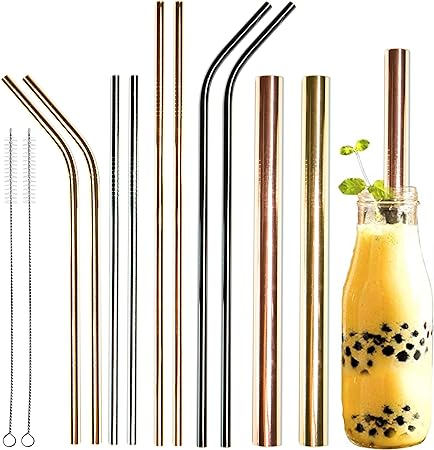 Youngever Reusable Stainless Steel Straws, Metal Straws, with 2 Extra Wide Straws for Smoothie and Bubble Tea, to Go Bag, 20 Ounce and 30 Ounce Tumblers Straws