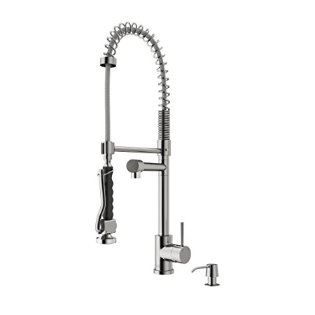 VIGO Zurich Single Handle Pull-Down Spray Kitchen Faucet with Soap Dispenser, Stainless Steel