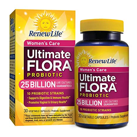 Renew Life Women's Probiotic - Ultimate Flora  Probiotic Women's Care, Shelf Stable Probiotic Supplement - 25 Billion - 30 Vegetable Capsules (Packaging May Vary)