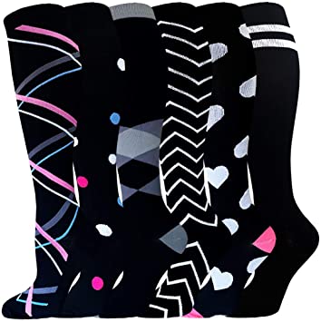 Compression Socks for Women & Men 6 Pairs 15-20 mmHg is Best For Graduated Athletic, Running, Travel, Flight, Nurses (03 Assorted, Small / Medium)