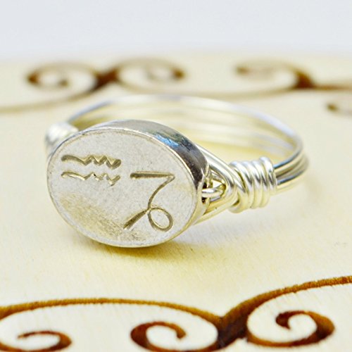 Any Two Zodiac Signs Sterling Silver and Pewter Wire Wrapped Ring- Custom made to size 4 -14