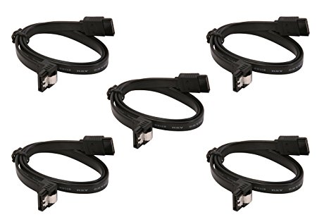 (5 x Sata 3 Data Cable) SATA III (SATA 3) cable black (40cm) with Locking Latch straight to Right Angle 90 Degree | compatible up to S-ATA/600 | Serial ATA | 1,5GBs/3GBs/6GBs (backward compatible)