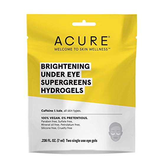 ACURE Brightening Under Eye Super Greens Hydrogels | 100% Vegan | For A Brighter Appearance | Caffeine & Kale - Soothe & Depuffs Tired Undereye Area | 2 Single Use  | 12 Count