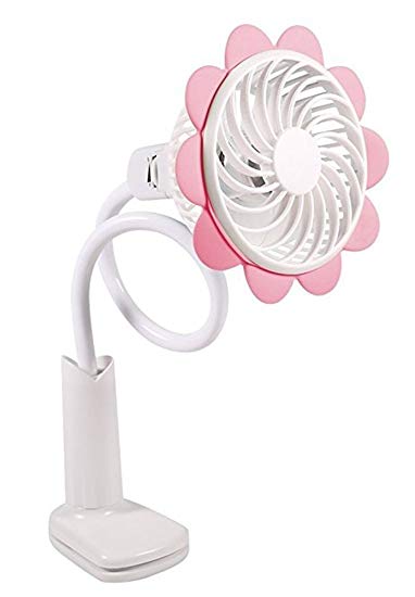Blansdi Sunflower Clip Flexible Fans Personal Portable USB Rechargeable Battery Powered Fans Adjustable Speed for Baby Stroller, Home, Dorm, Office, Desk Bedside Reading, Travel Pink