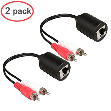 LINESO 2Pack Stereo RCA To Stereo RCA Audio Extender Over Cat5 (2x RCA TO RJ45 Female)