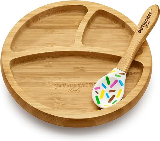 NutriChef Baby and Toddler plate - silicon suction, 3 compartment, Non-toxic All-natural Bamboo Baby Food plate (Sparkle)