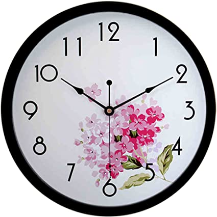 HITO Silent Floral Wall Clock Non Ticking 10 inch Excellent Accurate Sweep Movement Glass Cover, Decorative for Kitchen, Living Room, Bathroom, Bedroom, Office (fl1 Black)