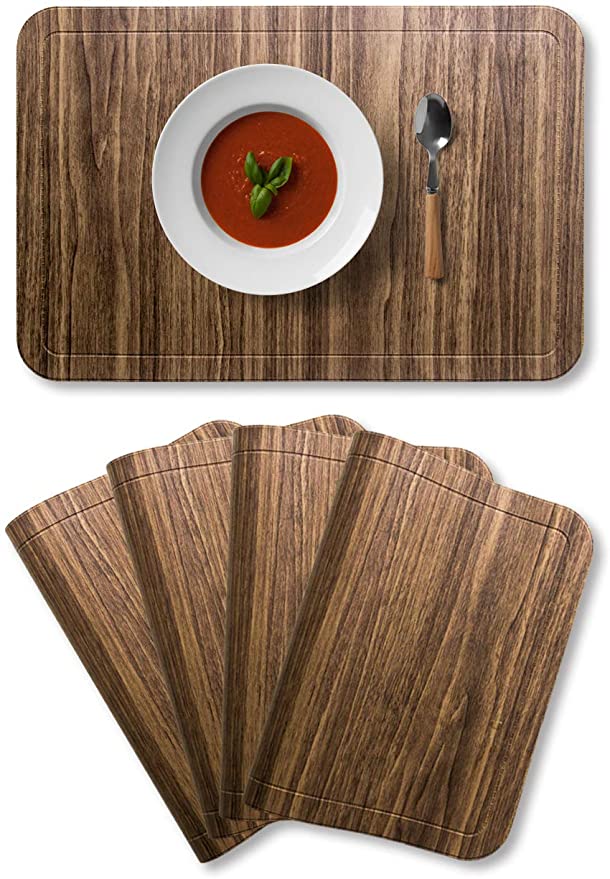 Alpiriral Dining Place Mats Set of 4 Heat Resistant Place Mats Easy to Wipe Off Scrub Vinyl Place Mats Washable Table Mats Protect The Table from Messes & with A Nice Looking in Walnut Wood