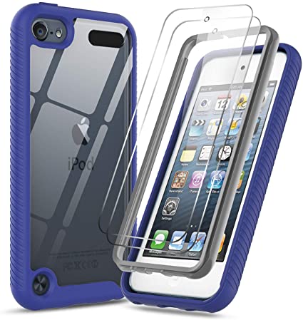 iPod Touch 7th 6th 5th Generation Case, iPod Touch Case with Tempered Glass Screen Protector [2 Pack], LeYi Full-Body Hybrid Rugged Protective Clear Bumper Case Cover for iPod Touch 7 6 5