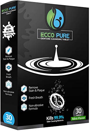 ECCO PURE Retainer Cleaner Tablets :: Removes Bacteria Stains from Retainers, Dentures, Invisalign, Nightguards, Mouth Guards, Removable Dental Appliances :: Freshens Breath :: Non-Abrasive Formula