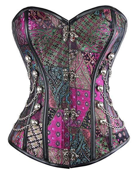 Charmian Women's Spiral Steel Boned Steampunk Gothic Bustier Corset with Chains