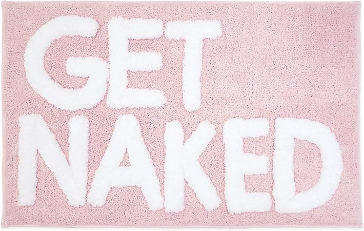 New Mungo Get Naked Bath Mat Pink - Blush Pink Bathroom Rugs, Apartment Decor, Pink Bathroom Accessories, Pink Bathroom Decor, Pink Home Decor, Cute Bath Mats, White & Pink Bath Mat - 31" x 20"