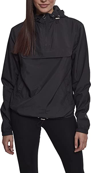 URBAN CLASSICS Women's Windbreaker Jacket, Pullover Rain Jacket with Hoodie, Longsleeve Hooded Ladies Raincoat, Lightweight & Water Repellent, Different Colours Available, Sizes: XS-5XL