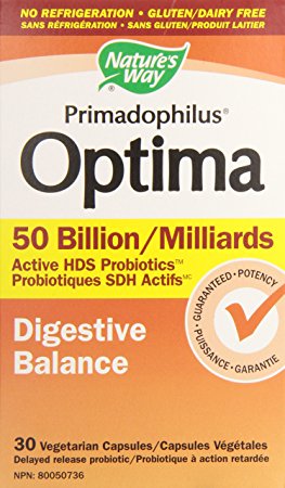 Nature's Way Primadophilus Optima Probiotic for Adults, 50 Billion Active HDS Probiotics, Delayed Release, 30 Vegetarian Capsules