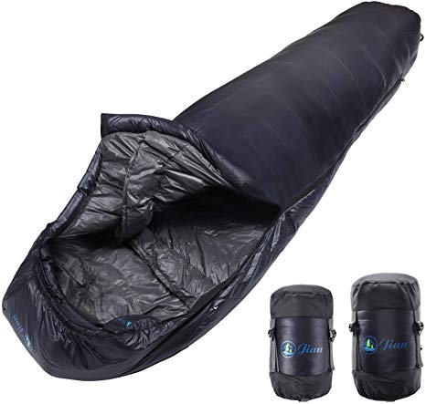 Jian Life Time Warranty 15 Degree F 4 Season Down Sleeping Bag-Hydrophobic Lightweight Sleeping Bag for Backpacking