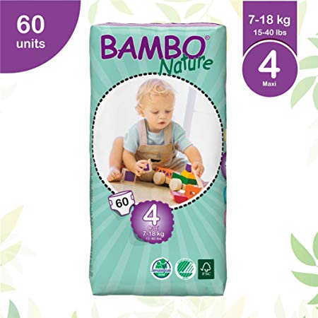 Bambo Nature Premium Baby Diapers - Large Size, 60 Count, for Toddler (10-24 Months) - Super Absorbent and Eco-Friendly