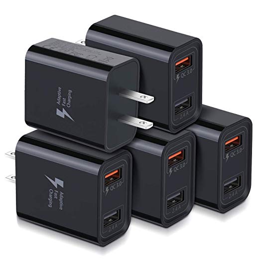 Quick Charge 3.0 USB Wall Charger, Costyle 5 Pack 30W Dual 2 Ports Adapter (QC 3.0 & 5V 2.4A) Adaptive Fast Charging Block Compatible for iPhone 11 XS XR, Samsung Galaxy S10 S9, iPad, HTC, LG (Black)