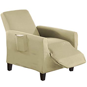 Dawson Collection Basic Strapless Slipcover  Form Fit  Slip Resistant  Stylish Furniture Shield Protector Featuring Lightweight Twill Fabric By Home Fashion Designs Brand Recliner BEIGE