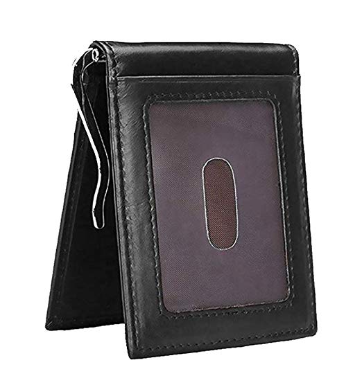 Edmen RFID Blocking Slim Wallet for Men Money Clip Bifold Grain Leather Front Pocket