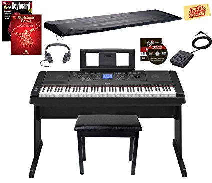 Yamaha DGX-660 Digital Piano - Black Bundle with Furniture Bench, Dust Cover, Headphones, Sustain Pedal, Instructional Book, Austin Bazaar Instructional DVD, and Polishing Cloth