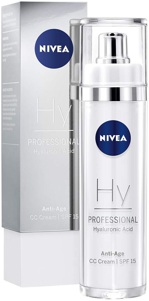 NIVEA PROFESSIONAL Hyaluronic Acid CC Cream SPF 15 (1 x 50 ml), Effective Hyaluron Anti-Ageing Face Cream, Nourishing Hyaluronic Anti-Wrinkle Cream, Moisturising Tinted Face Cream with Sun Protection