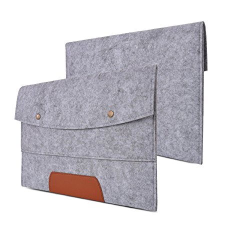 Gray Felt Case / Bag / Sleeve with Leather Grip Pad, Double Magnetic Buttons, and Mouse Pocket for Apple 13" Macbook Pro / 13" Macbook Pro with Retina / 13" Macbook Air and Most Popular 13-13.3 Inch Laptop / Notebook Computer / Ultrabook