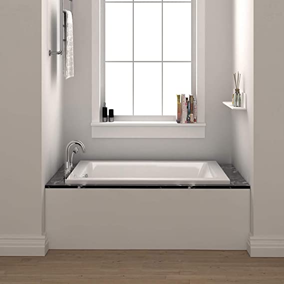 Fine Fixtures Drop In White Soaking Bathtub, Fiberglass Acrylic Material, 66"L x 32"W x 19"H.