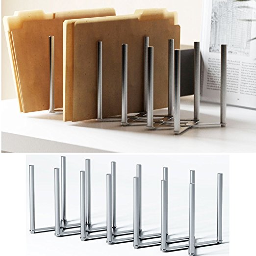 Adjustable Table Desk Top File Magazine Holder Stacking Sorter 6 Sectional Extends up To 23" Length Stainless Steel