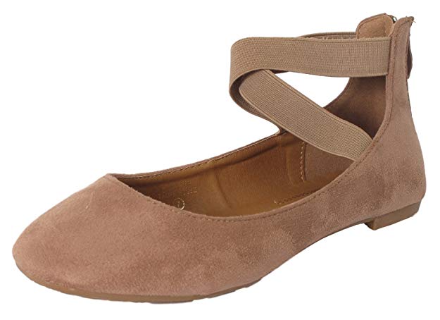 ANNA Dana-20 Women's Classic Ballerina Flats Elastic Crossing Straps