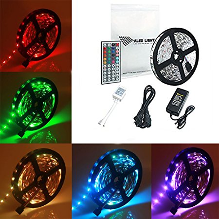 ALED LIGHT 5050 16.4-Feet 300 SMD Color Changing LED Strip with 44 Key Remote Controller, 12V/6A Power Adapter and Recevier