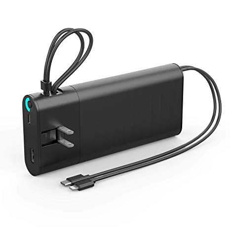 20000mAh Portable Charger,QC3.0 Quick Charge USB C Power Bank, PD 18W High-Speed Fast Charger 5.1A External Battery Pack with Built-in AC Wall Plug
