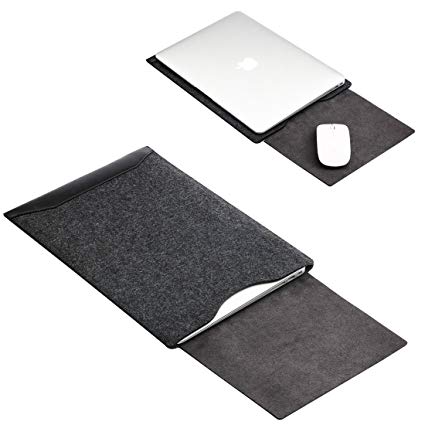 Soyan Leather and Felt Hybrid Laptop Sleeve for MacBook Pro/Air 13.3 Inches, Fits Model A1932/A1989/A1708/A1706 (Black)