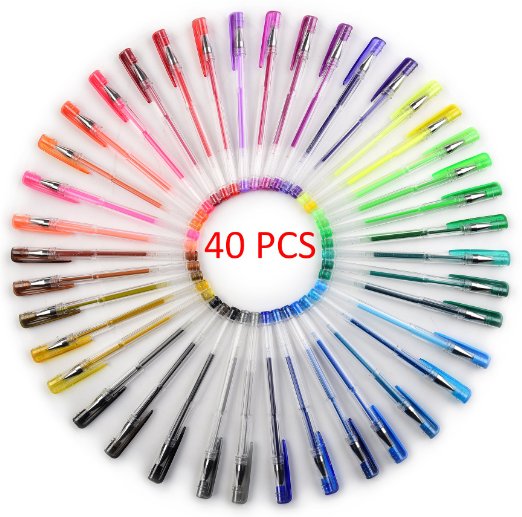 Everyday Essentials Gel Pens - Set of 40 Individual Colors with Barrel Case - Keep Your Pens Neat (40-Color)