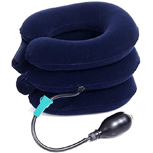 HTE Neck Traction Device - No 1 Doctors Recommended IMPROVED Cervical Traction: BIG Hand Pump   Longer Velcro Strap- FAST neck pain relief - Neck Collar, Neck Support, Neck Brace