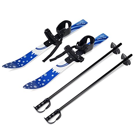 Kid's Beginner Snow Skis and Poles, Odoland Low-Resistant Ski Boards for Age 4 and Under, Snowflake