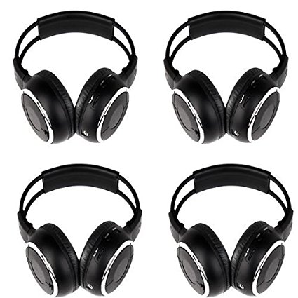 Four Pack of Two Channel Folding Adjustable Universal Rear Entertainment System Infrared Headphones with 4 X 48" 3.5mm Auxiliary Cords Wireless Ir DVD Player Head Phones for in Car Tv Video Audio Listening