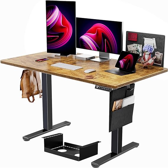 ErGear Electric Standing Desk Adjustable Height with Storage Bag,48 x 24 Inches Sit Stand up Desk, Memory Computer Home Office Desk with Cable Management Tray,DIY Bulletin Board (Vintage Brown)