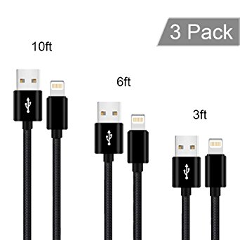 Lightning Cable,Auideas [3 Pack] iPhone Charger to USB Syncing and Charging Cable Data Nylon Braided Cord Charger for iPhone 8/8 Plus7/7 Plus/6/6 Plus/6s/6s Plus/5/5s/5c/SE(Black).